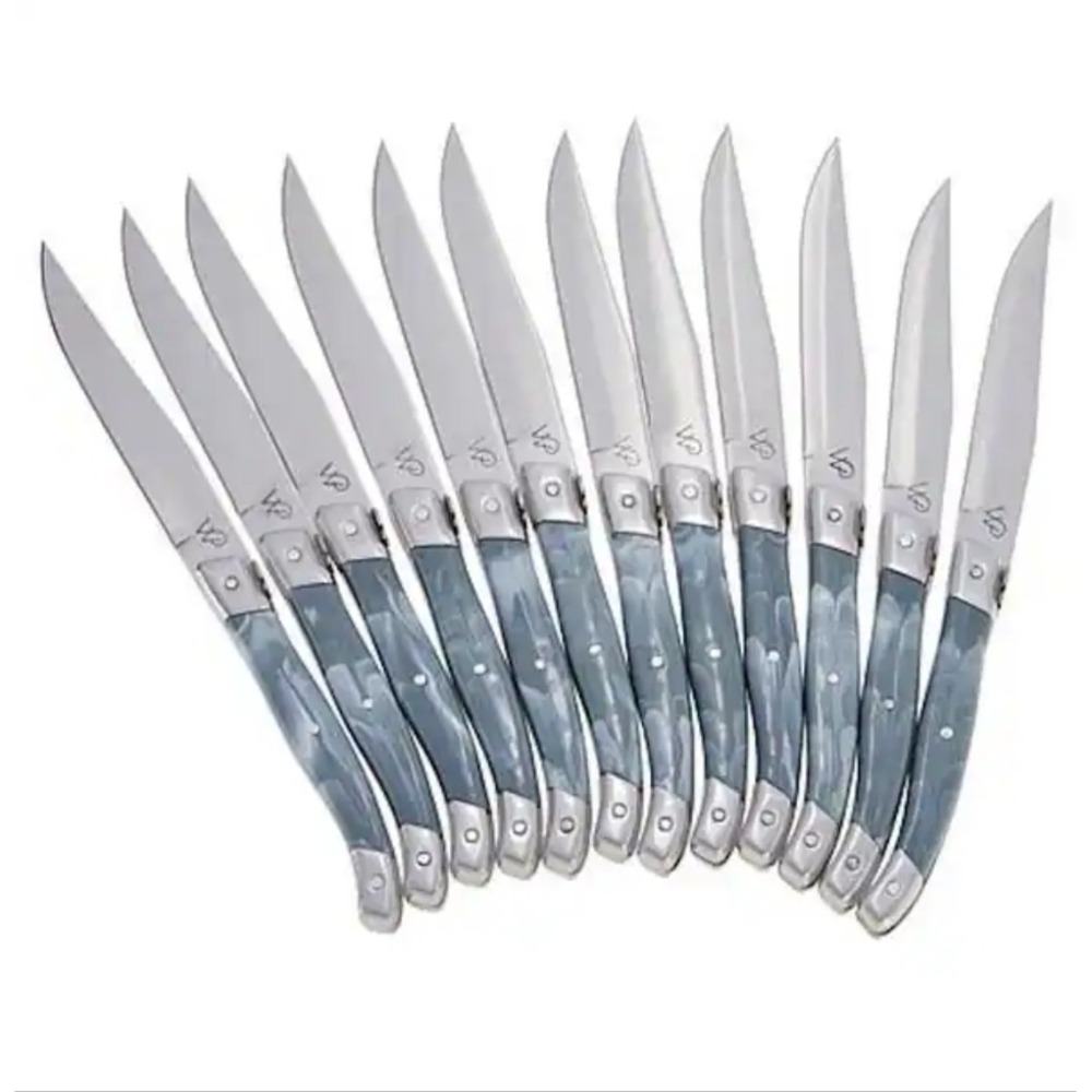 Wolfgang Dusty Blue Marbled Plastic Handle 12 pc
